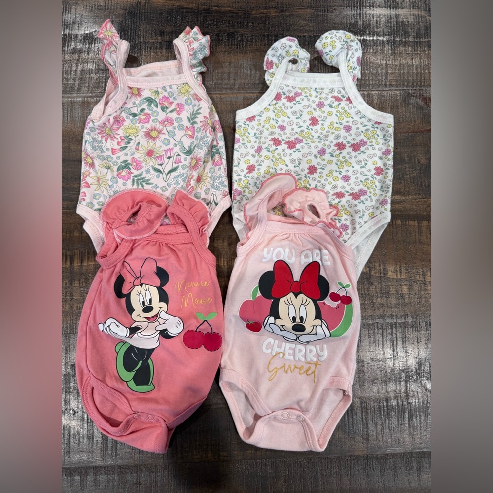 Floral and Minnie Mouse Baby Onesies Set